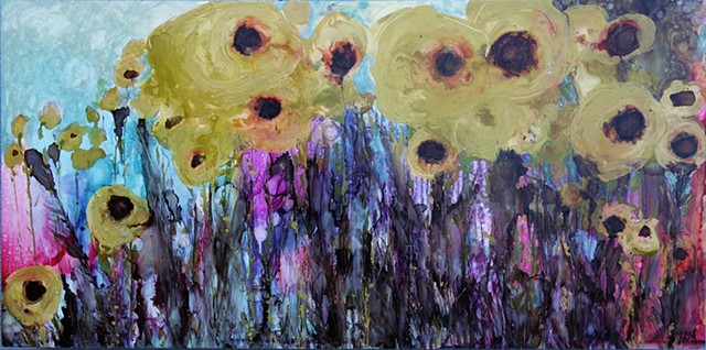 abstract sunflower painting, painting, western art, wyoming, art, artist, flowers, contemporary western art, wyoming art, monana artist, flower painting, floral design