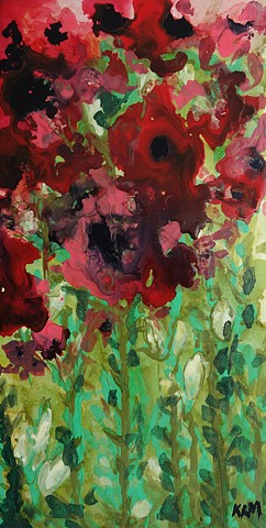 red abstract painting, red flower painting, wyoming artist, modern art, feminist artist, red flowers