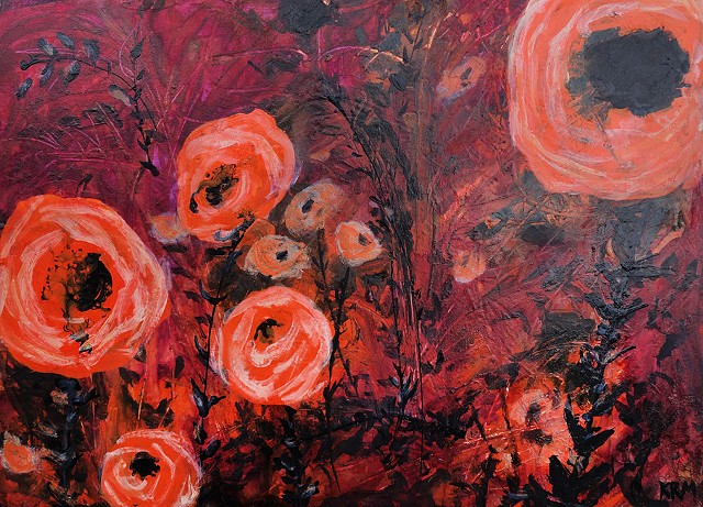 contemporary art, abstract flowers, wyoming artist, kelsey mcdonnell, orange poppy flowers painting, wyoming art