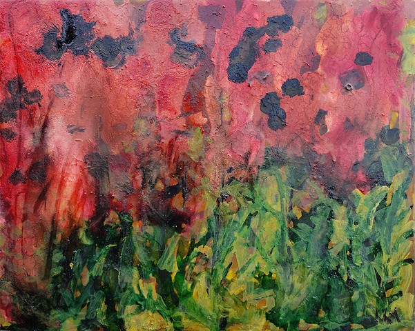red abstract painting, red flower painting, wyoming artist, modern art, feminist artist, red flowers