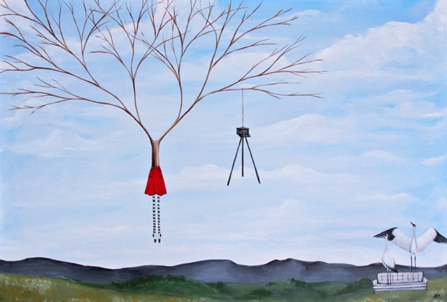 the backcountry, crane paintng, woman and tree art