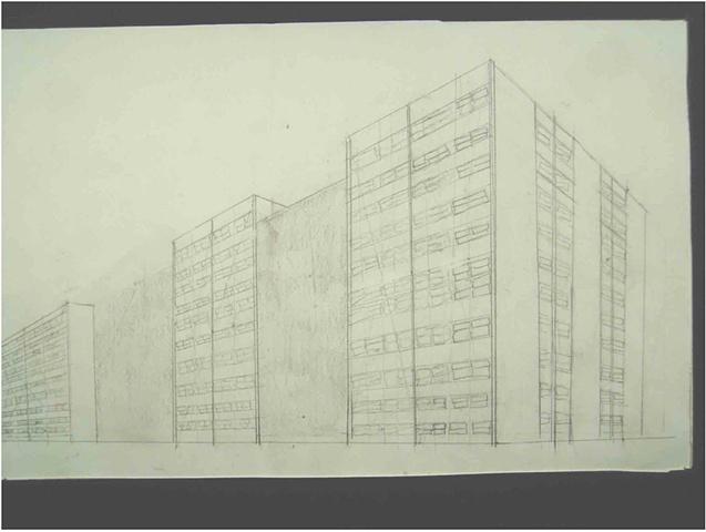 Perpsective drawings of torn-down CHA high-rises, plans for new apartments