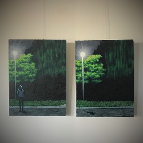 contemporary art portrait shadows sinister despair youth nightime light urban streetscape lamppost night light street lights perth artist 