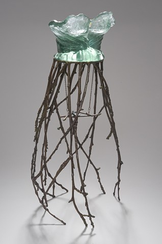 EvocativeFigurelessGarment by LindaMaeTratechaud, Sculpture, Cast Bronze, Sticks, Cast Glass, Empty Nest, Dress