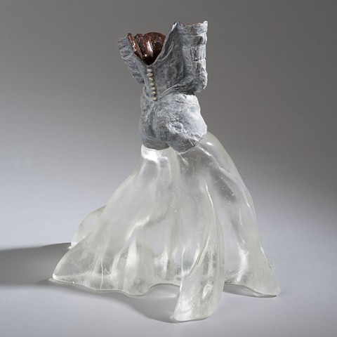 EvocativeFigurelessGarment by LindaMaeTratechaud, Sculpture, Bronze, Glass, Pearls, Straight Jacket, Bell Bottoms