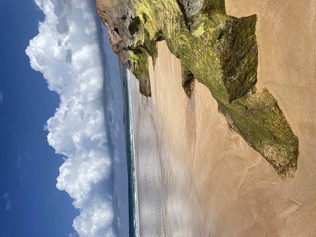 I collected shells from the beach to sew into the crown along with pearls. Even though I'm a strong swimmer, the waves were fierce, so I didn't risk swimming.