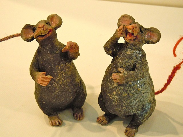 raku rat friends with creepy wire and fiber tails