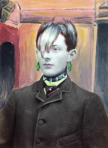 acrylic painting on 19th century cabinet card photograph