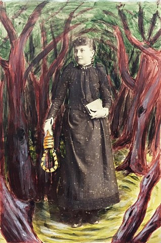 acrylic painting on 19th century cabinet card photograph