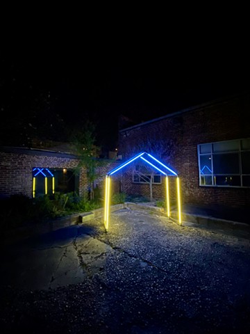 Home Forever (Blue & Yellow House) Installation