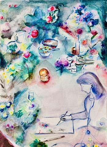 May Studio, watercolor on paper, watercolor on paper, 15" x 12"