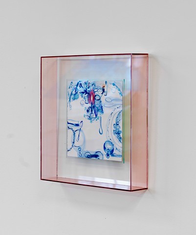 Candle-lit-table, watercolor on paper & Plexiglass