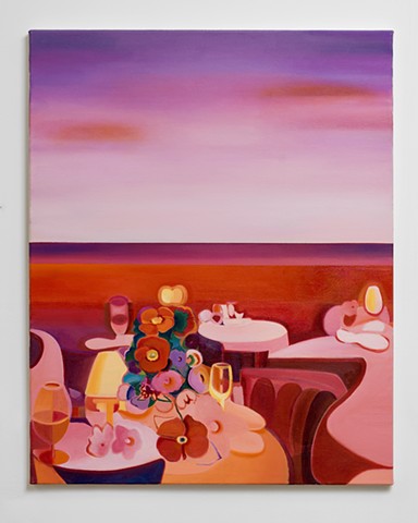 Seaside with Red Interior, oil on canvas, 30" x 24"