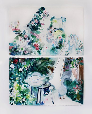 Narrow Path, watercolor on paper, 56" x 43"