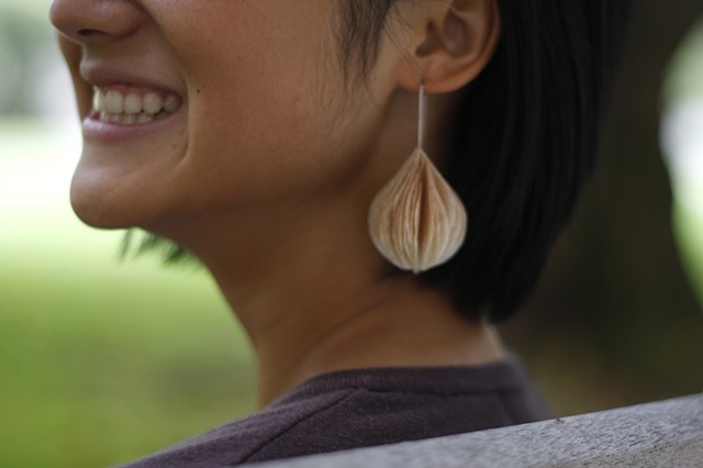 Coffee filter earrings, teardrop shape by Sara Owens