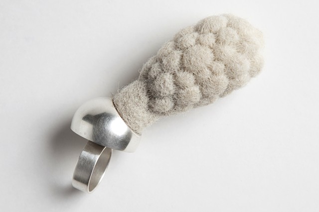 Adaptation 5 (ring): wool, sterling silver; needle felted, formed, fabricated by Sara Owens