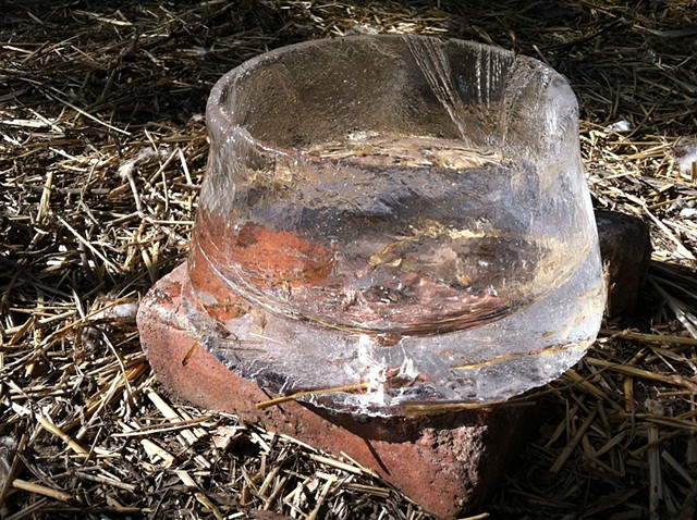 I had been looking at Japanese Water buckets for the Tea Ceremony, and when this bucket made of ice I was in my chicken coop refilling their water bucket.

