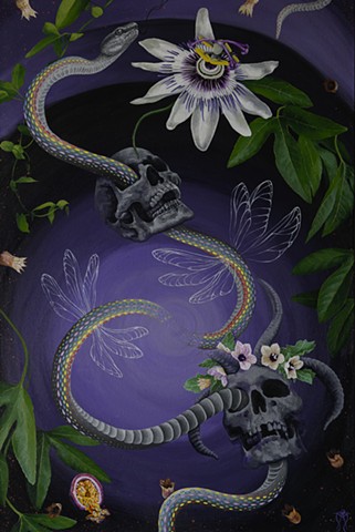 This is an acrylic painting inspired by tarot, plant spirit medicine, folk herbalism, and is a work of art magick my Amanda Marie art witch, tattoo artist, and folk herbalist living in central New York 