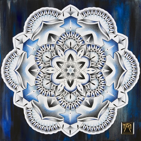this is a painting of a mandala done by amanda marie at evermore tattoo in los angeles california