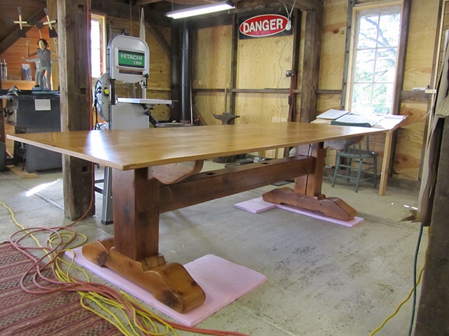 reclaimed lumber wood furniture dining table trestle style custom