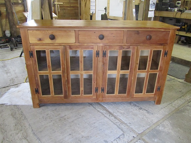 reclaimed lumber wood furniture sideboard glass doors