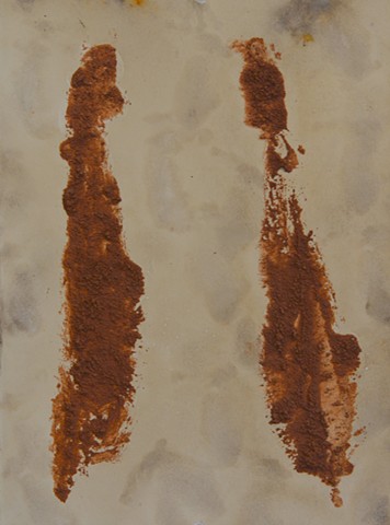 A drawing using the body as marker, clay, dirt, paper