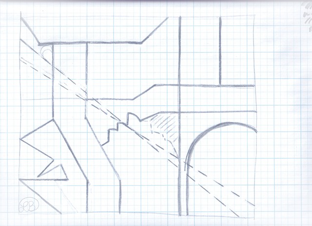 Siena Study I, Silver Sharpie on paper 11 x 17 in