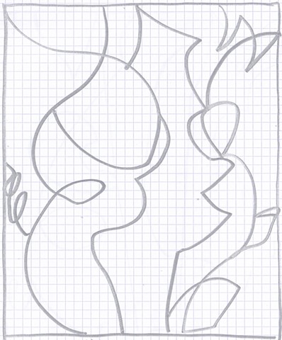 Upstream Study I, 9 x 9 in Silver Sharpie on paper 