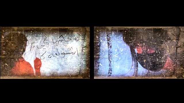 Video - Undesired Erasure II - Two channels video 02:19" loop, mixed media painting, projected performance, sound Credit: Sugar Vendil