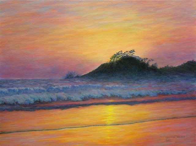 A painting of a sunset on Cox Bay near Tofino and Long Beach on the West Coast of Vancouver Island, B.C.