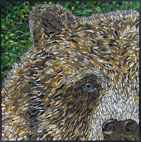 stained glass mosaic grizzly bear, portrait of a grizzly