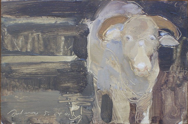 Oil painting of a ram from a local farm