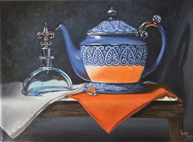 still life, orange and blue, light and dark, composition