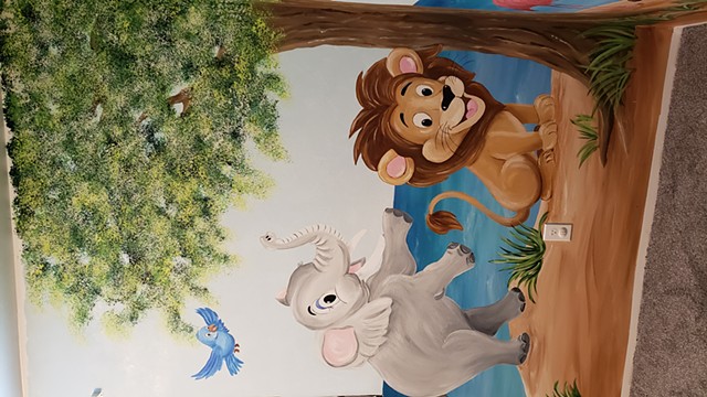 mural for baby's room, mural for kid's room, mural for child's room, Noah's Ark mural, ark, animals