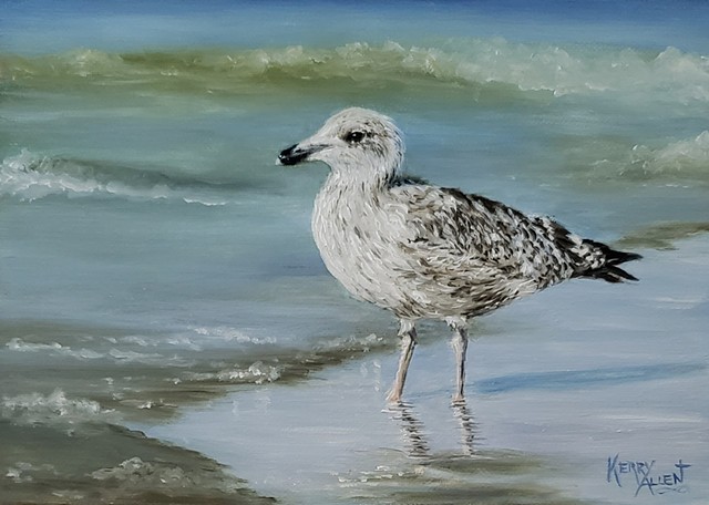 sandpiper, oil painting, bird painting, small painting, beach painting