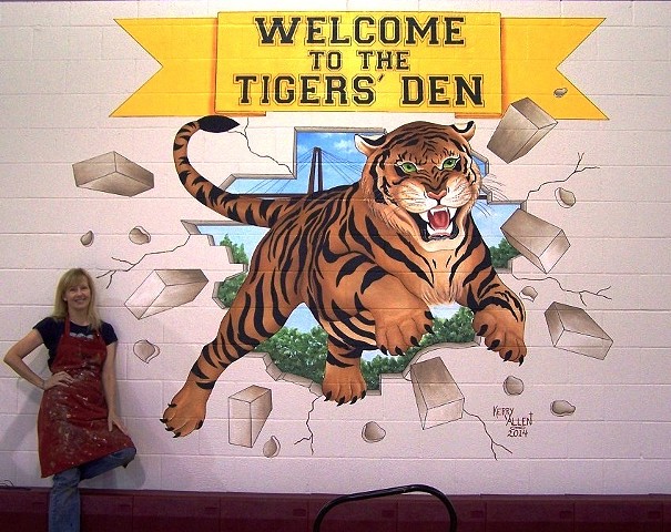 tiger, tiger mural, sports mural, school mural
