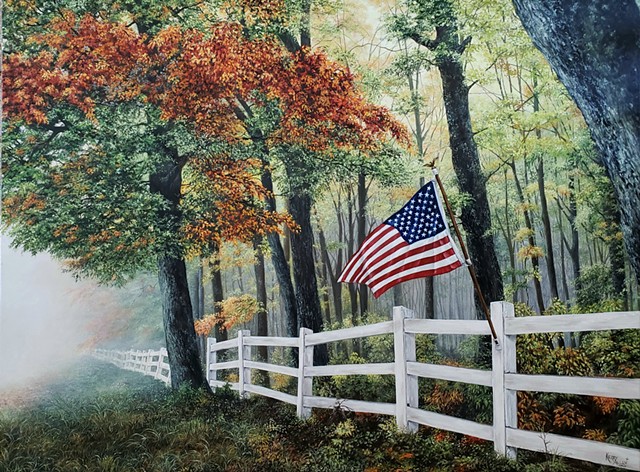 flag, patriotism, nature, forest, landscape autumn landscape
