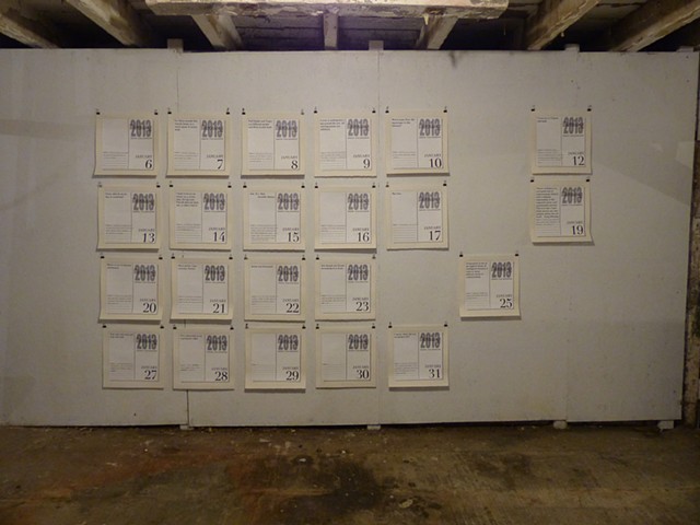 This Disposable Day Desk Calendar (January and February), Installation view at Luther Barn at the Wassaic Project Residency in Wassaic, NY, November 2014