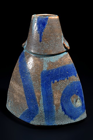 Blue hand built slab vase