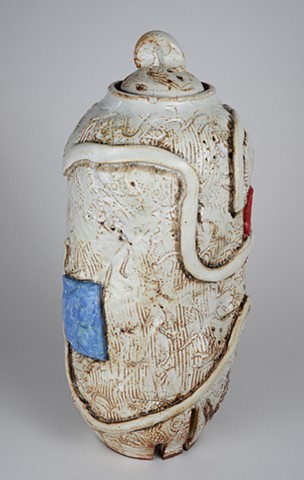 Tall White Covered Jar (view 1)