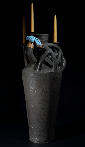 Alternate view of black candelabra 