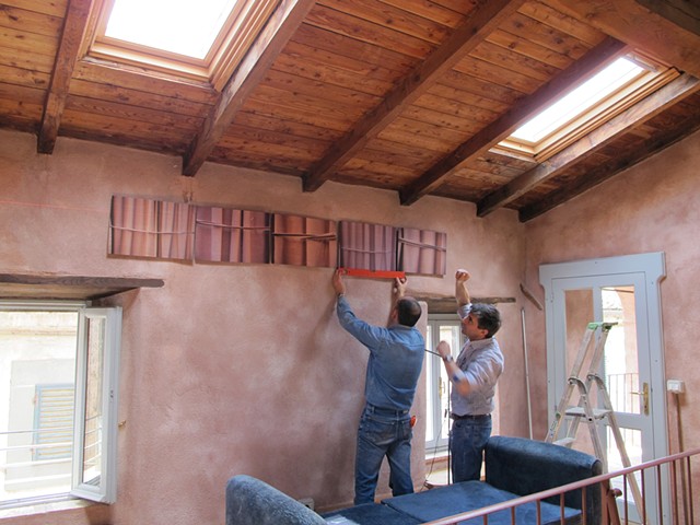Installation of "Pentaptych Frieze" with Maurizio and Antonio from Lignum