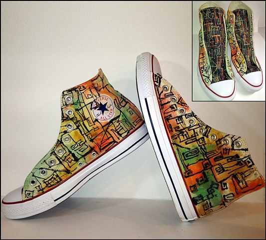 Abstract custom painted Converse sneakers with a sixties edge and a current vibe