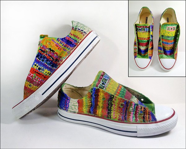 Custom painted Converse low-tops (but they could be Vans!) by Eileen Murray Art, brightly colored stripes of tulip fields - perfect for spring