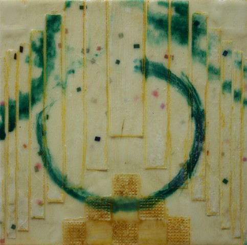 abstract, encaustic, paper, acrylic ink