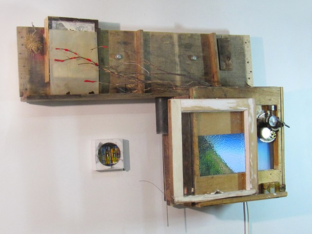  "Multiple Tell-a-Visions" sculpture of wood and digital animations by Water Kerner