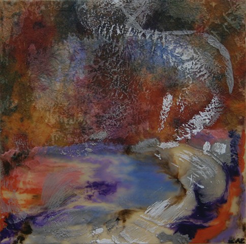 Waterfall in encaustic with paper