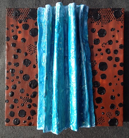 Three dimensional waterfall in blues and browns
