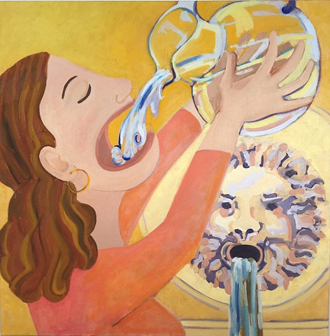 painting of a woman drinking water from a pitcher