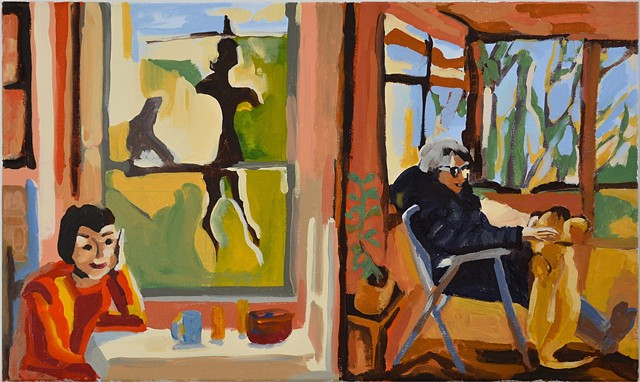 oil painting of a woman in two rooms